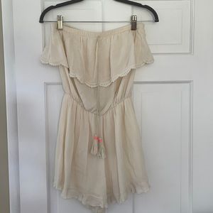 Charlotte Russe Cream Colored Romper With Tie Detailing